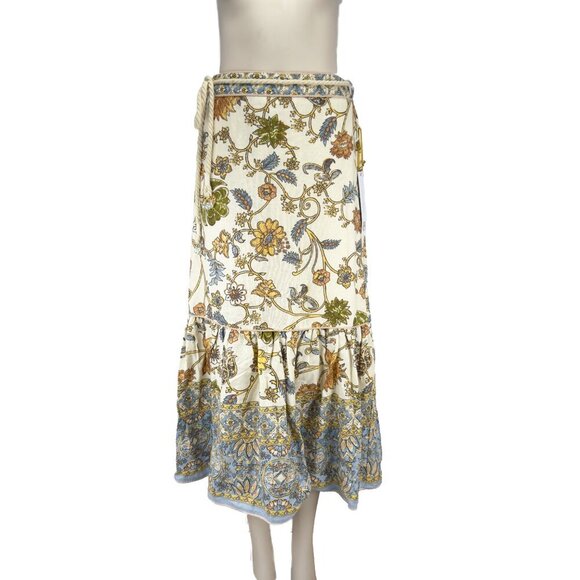NEW* HOUSE OF HARLOW 1960 Linen Blend Floral Boho Beige Red Blue Maxi Skirt sz S - Picture 2 of 12